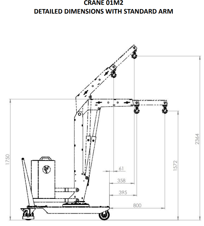 Mobil verkstadskran 01M2, Maxlast: 200-130 kg / Max utligg : 770 mm - 3