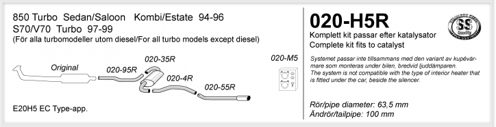 2,5"" sportavgassystem 850, S70, V70, C70 Turbo, halvsats