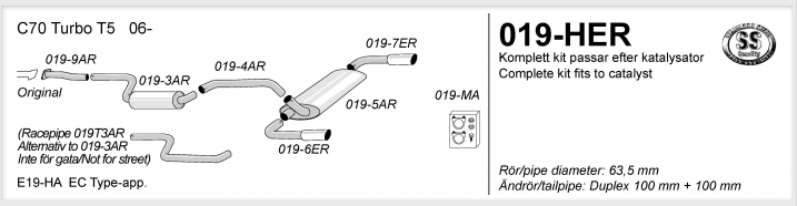 2,5" sportavgassystem C70 06 - 15 T5,  halvsats