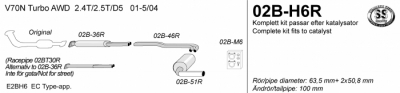 2,5"" sportavgassystem V70 01-5/04 2,4T / 2,5T / D5, AWD, halvsats, Rostfritt
