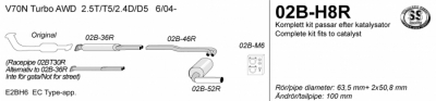 2,5"" sportavgassystem V70 6/04- 2,4T/2,5T/D5 AWD Rostfritt