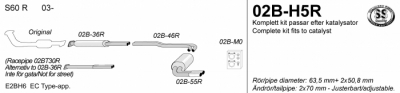 2,5"" sportavgassystem V70R, S60R 03-, AWD,  Halvsats, Rostfritt