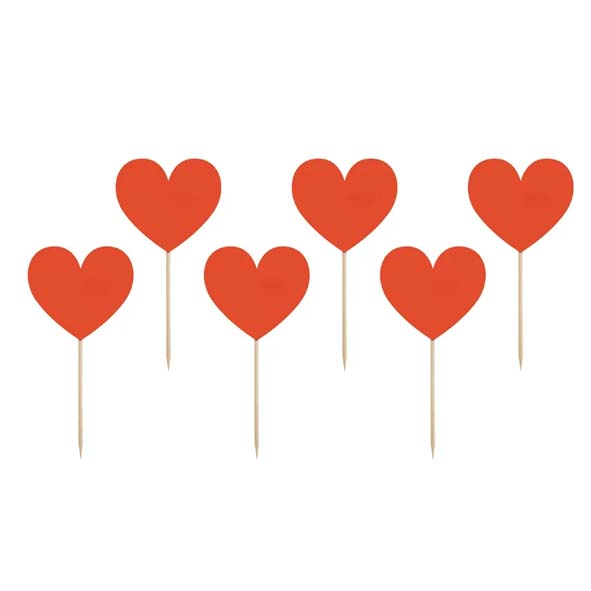 Cake picks | Hjärta | 6-pack | Röd  -1