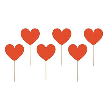 Cake picks | Hjärta | 6-pack | Röd  -1