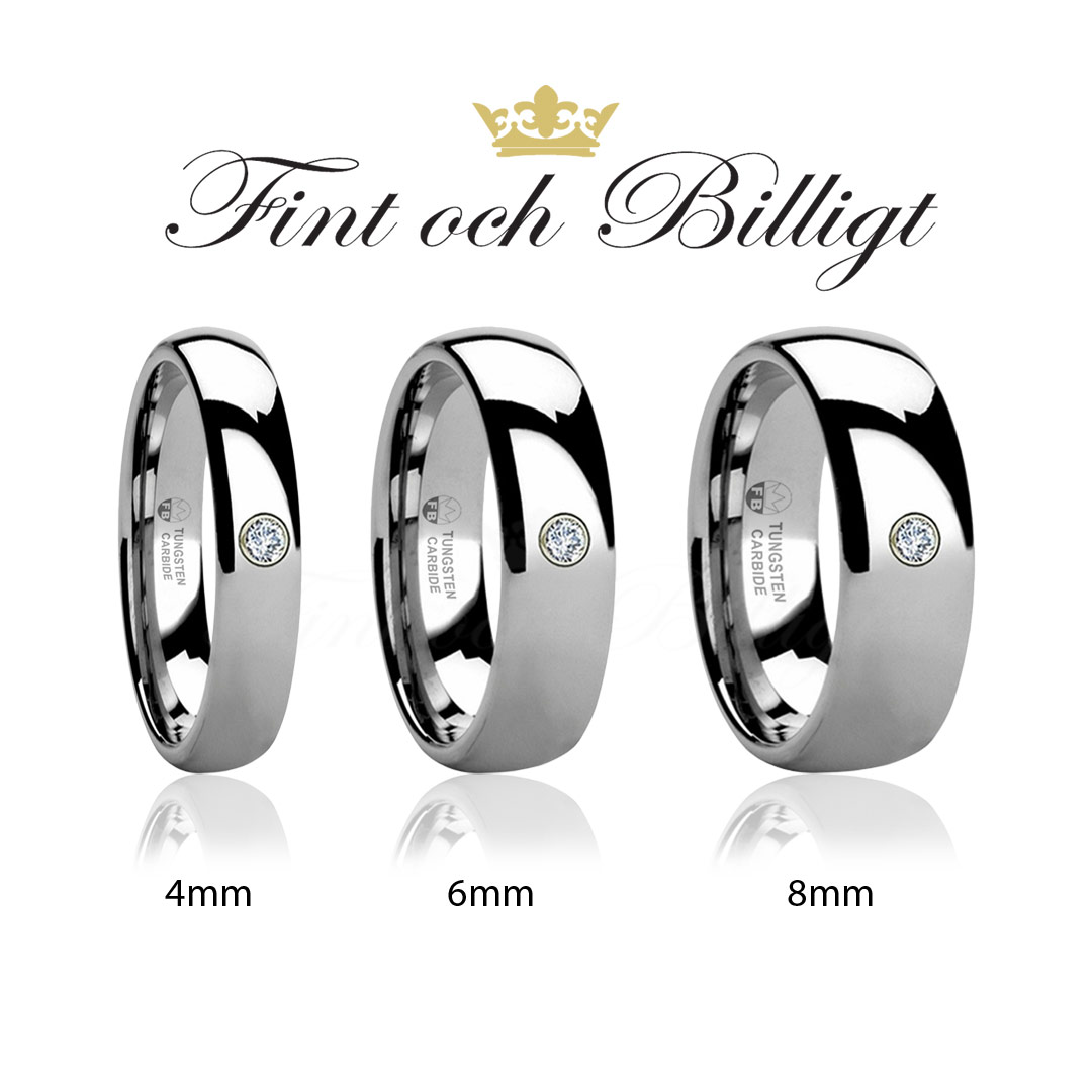 Ring - Real Shiny Diamond - Tungstensring med Äkta AAA Diamant 4mm 6mm 8mm