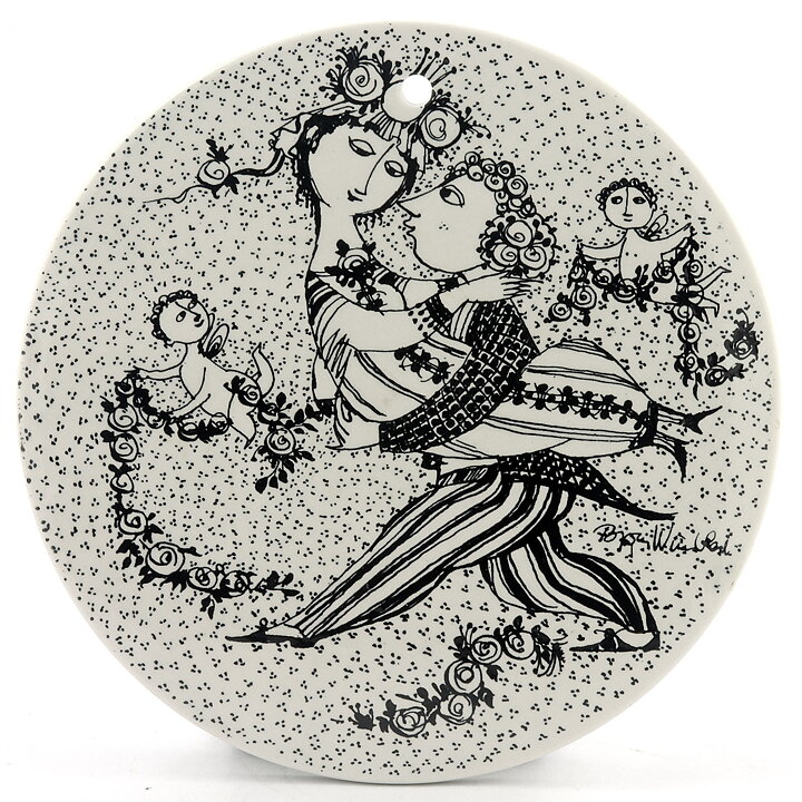 ビョルン・ヴィンブラッド 3月  陶板 Wall Plaque   人々の絵柄   1970年代 15cm