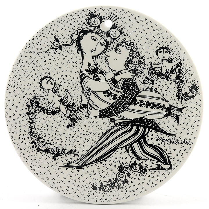 Björn Wiinblad (1970s) Round March Wall Plaque with Graphic People Decor 15 cm