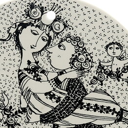 Björn Wiinblad (1970s) Round March Wall Plaque with Graphic People Decor 15 cm