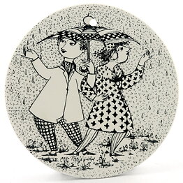 Björn Wiinblad (1970s) Round April Wall Plaque with Graphic People Decor 15 cm