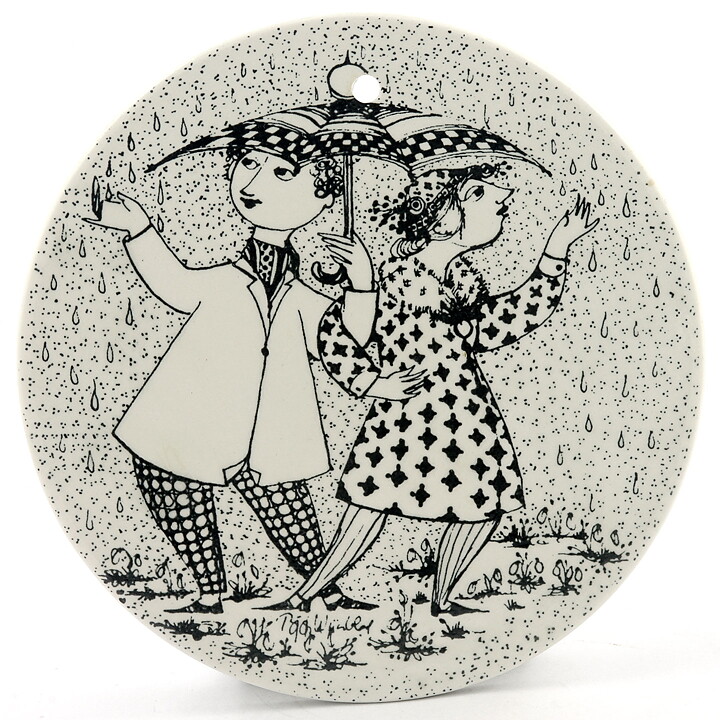 ビョルン・ヴィンブラッド 4月  陶板 Wall Plaque   人々の絵柄   1970年代 15cm
