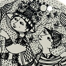 Björn Wiinblad (1970s) Round August Wall Plaque with Graphic People Decor 15 cm
