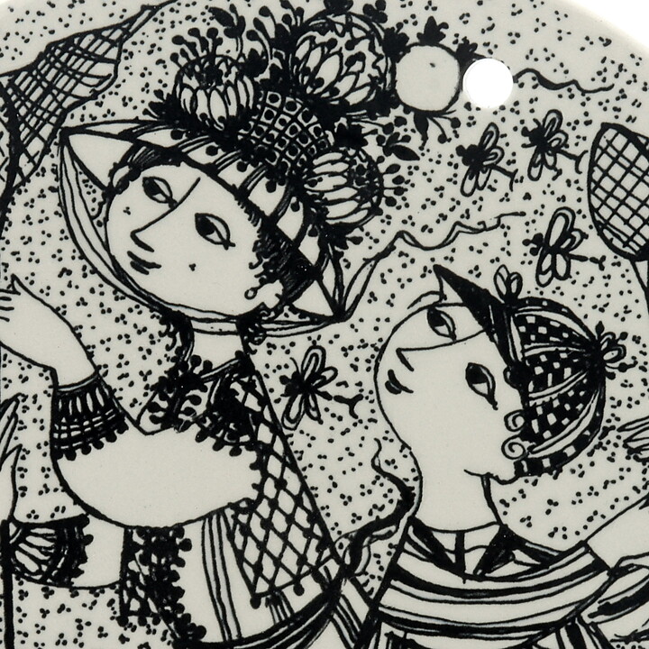 Björn Wiinblad (1970s) Round August Wall Plaque with Graphic People Decor 15 cm