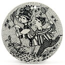 Björn Wiinblad (1970s) Round August Wall Plaque with Graphic People Decor 15 cm
