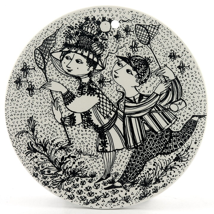Björn Wiinblad (1970s) Round August Wall Plaque with Graphic People Decor 15 cm