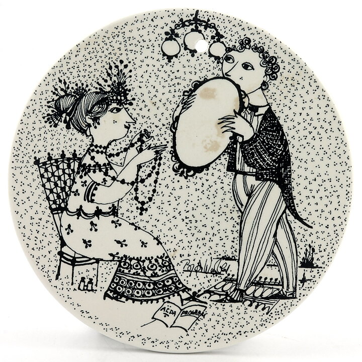 Björn Wiinblad (1970s) Round September Wall Plaque with Graphic People Decor 15 cm