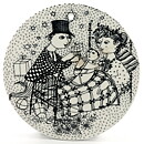 Björn Wiinblad (1970s) Round December Wall Plaque with Graphic People Decor 15 cm