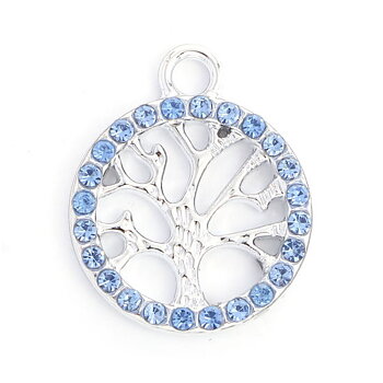 Charm - round Tree Rhinestone silver Blue
