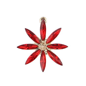 Charm -   Flower cz stones, Red &  gold