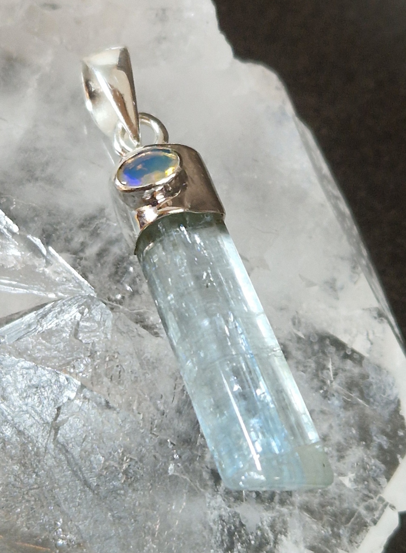Akvamarin Hänge i Silver med Cabochon i Äkta Opal - 5