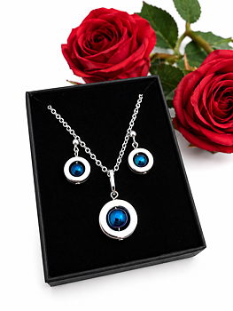 Set Necklace and Earrings Blue Hematite 