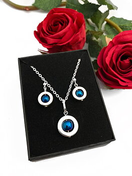 Set Necklace and Earrings Blue Hematite 