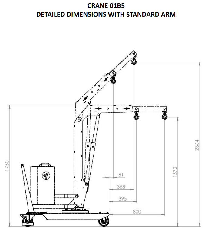 Mobil verkstadskran 01B5, Maxlast: 500-320 kg / Max utligg : 770 mm - 3