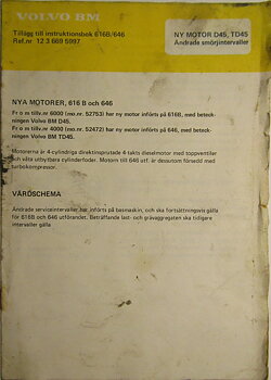 1981- Volvo BM Grävlastare 616 B 646 Instruktionsbok Tillägg 81.02