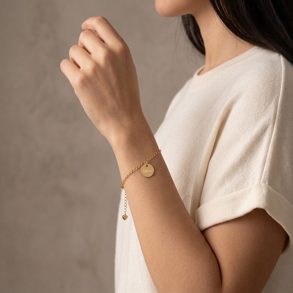 Coin, personligt guld armband med gravyr - Rostfritt stål - 3