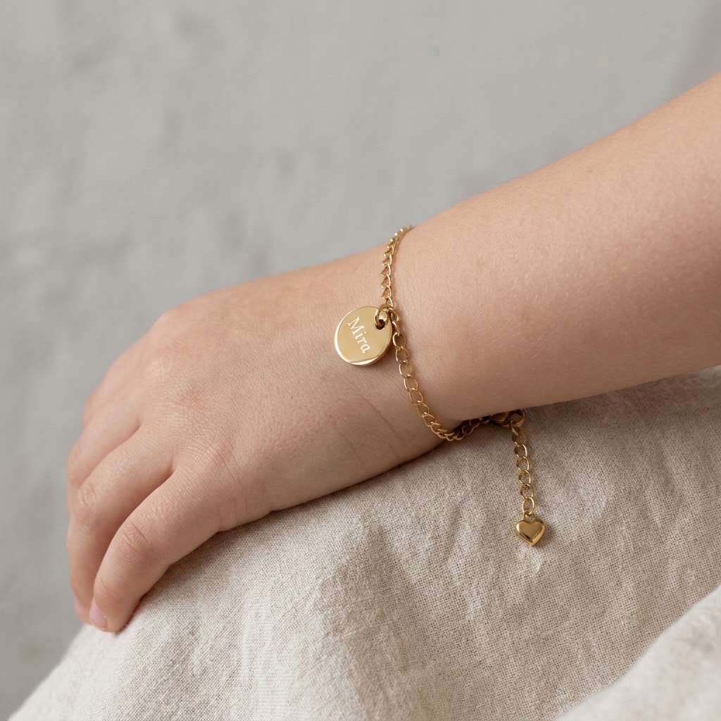 Guld Coin, Barn armband med gravyr - Rostfritt Stål - 3