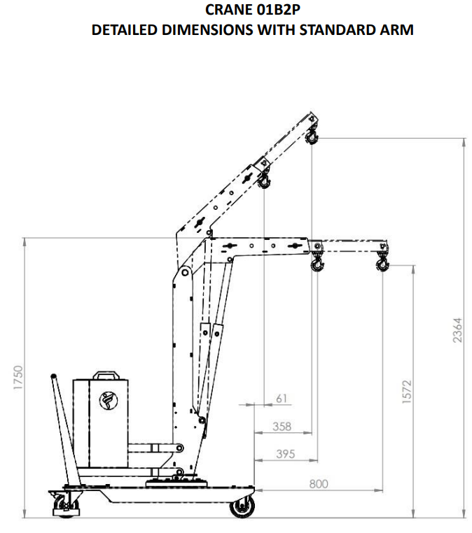 Mobil verkstadskran 01B2P, Maxlast: 200-130 kg / Max utligg : 770 mm  - 3