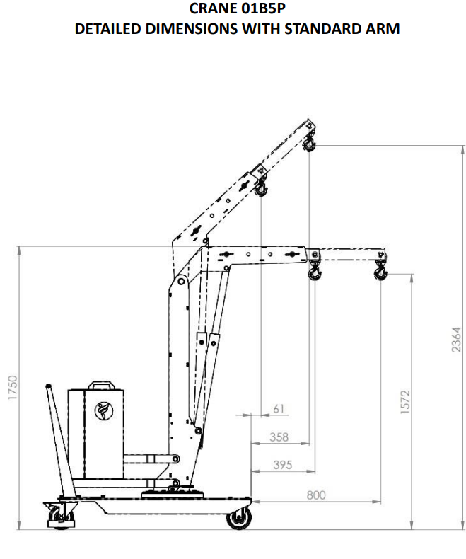 Mobil verkstadskran 01B5P, Maxlast: 500-320 kg / Max utligg : 770 mm  - 3