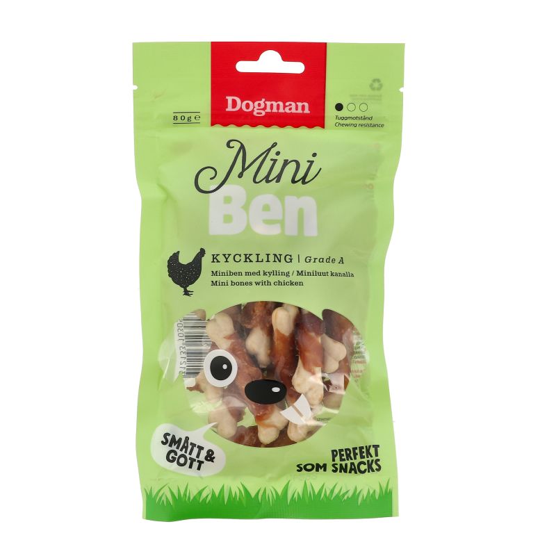 Mininben med kyckling 80g Dogman