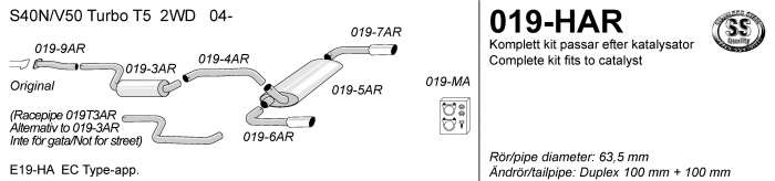2,5" sportavgassystem S40N/V50 04- T5, halvsats - 2