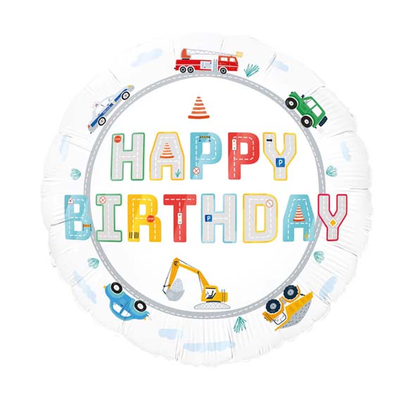 Folieballong - bilar "Happy Birthday"  -1