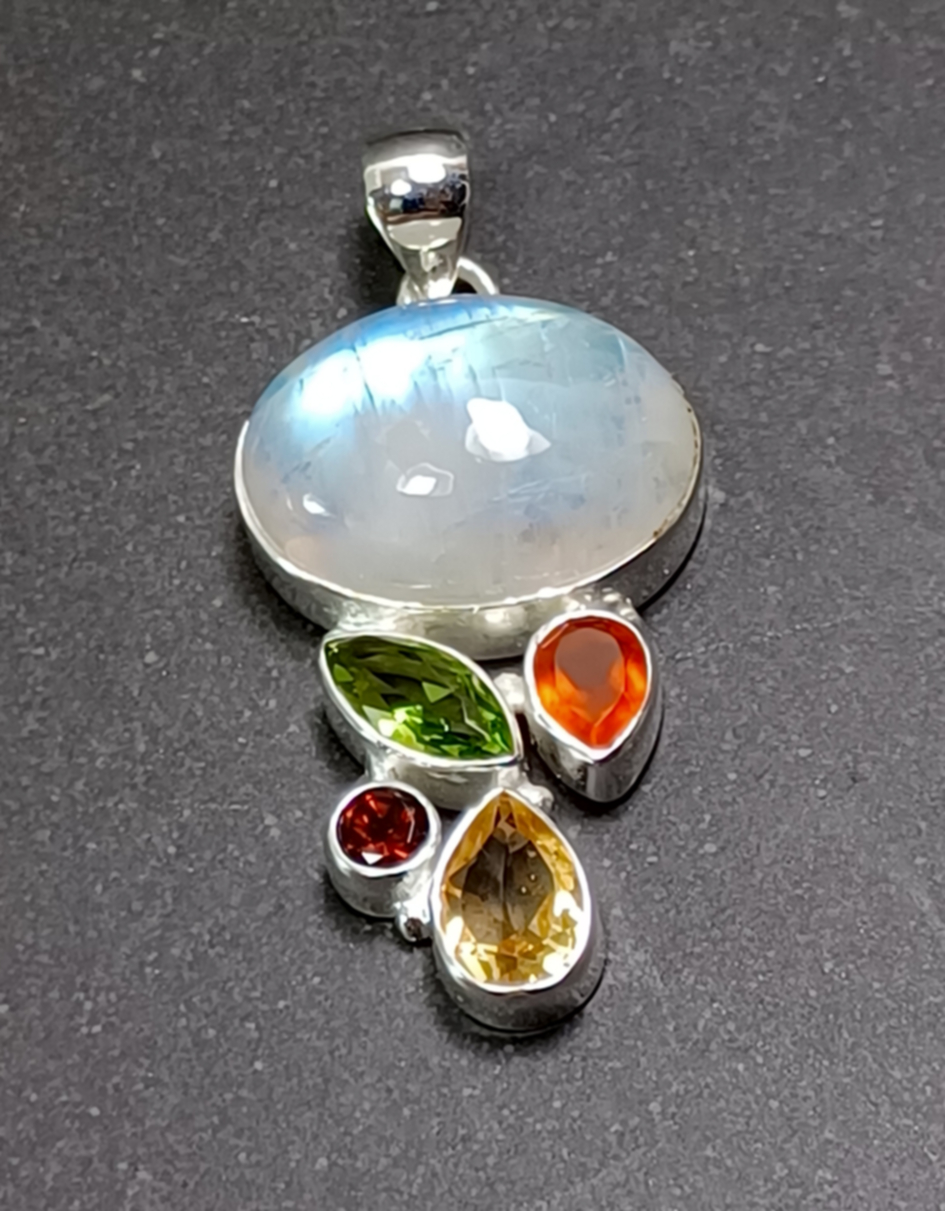 Cabochon Hänge i Äkta Silver med Fascettslipad stenar - 3