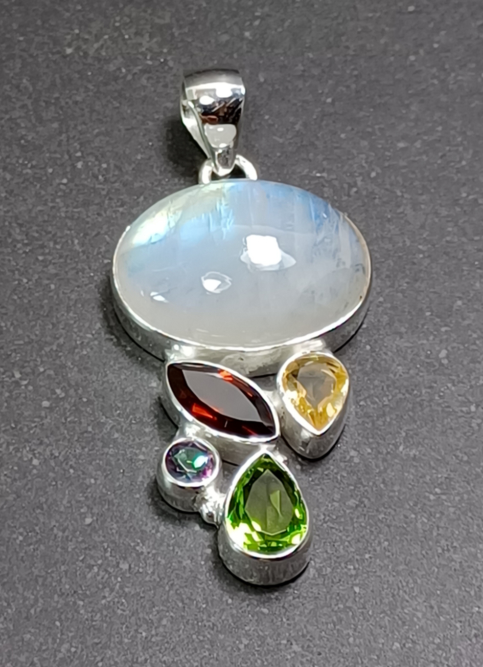 Cabochon Hänge i Äkta Silver med Fascettslipad stenar - 2