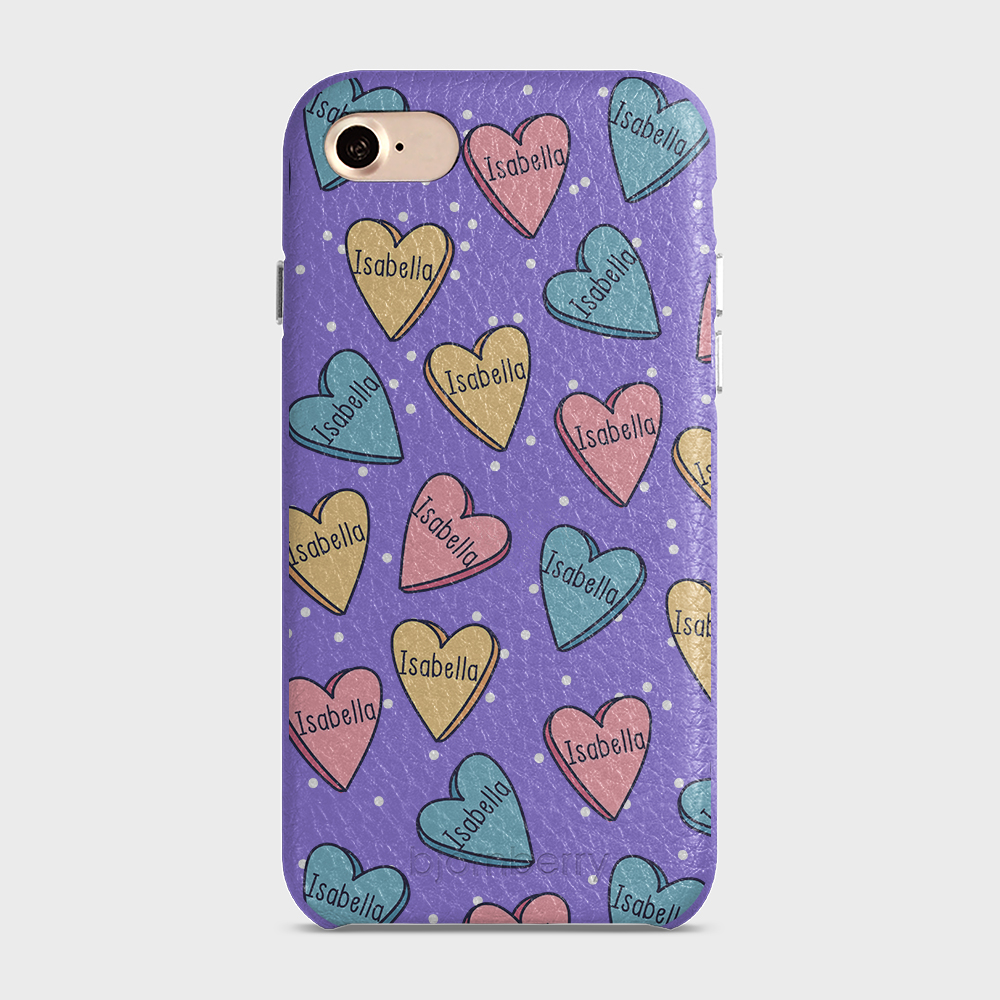 iPhone 7/8/SE (2022/2020) Personalised Leather Case - Candy Hearts - 9