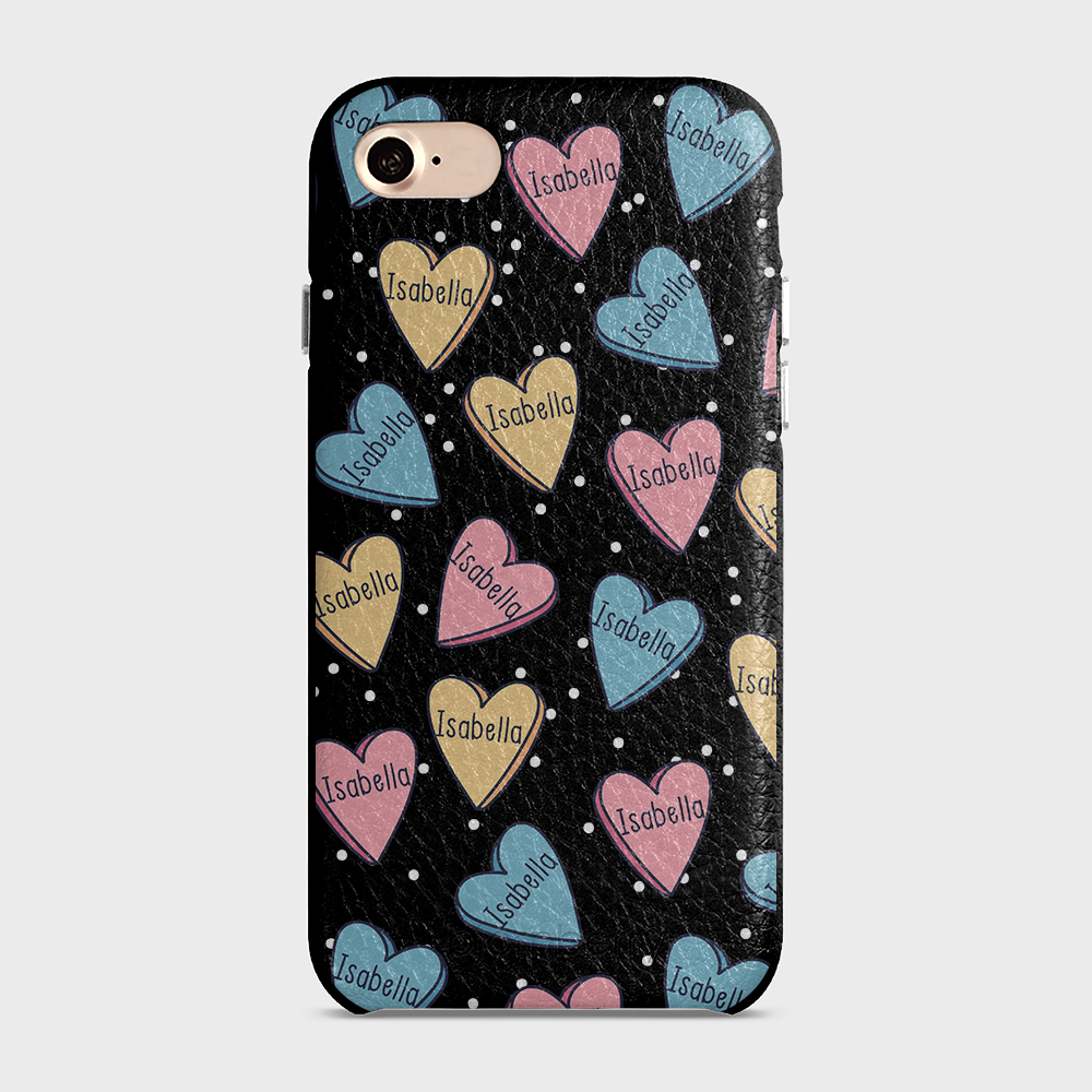 iPhone 7/8/SE (2022/2020) Personalised Leather Case - Candy Hearts