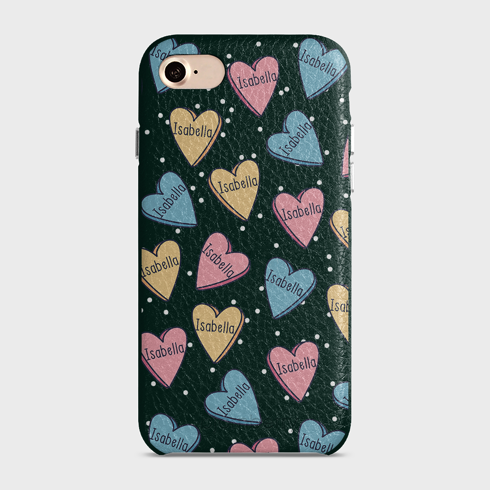 iPhone 7/8/SE (2022/2020) Personalised Leather Case - Candy Hearts - 7