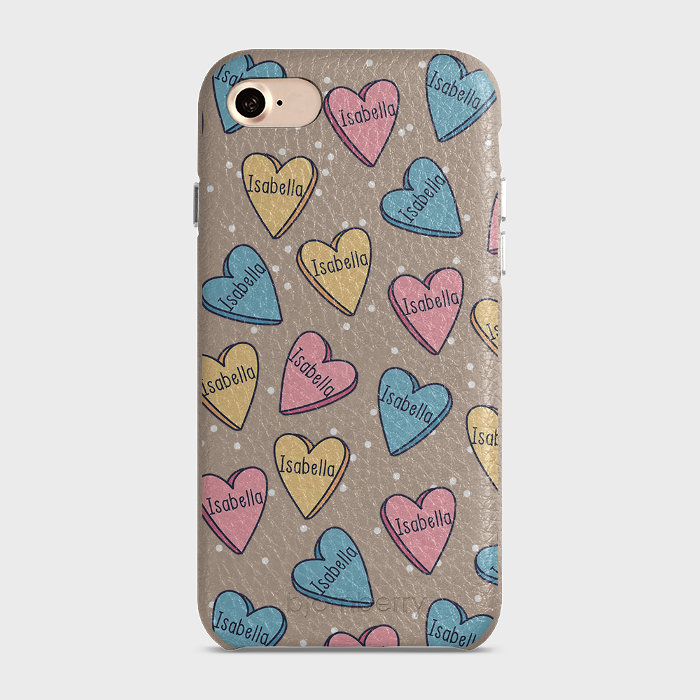 iPhone 7/8/SE (2022/2020) Personalised Leather Case - Candy Hearts - 5