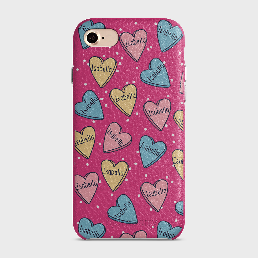 iPhone 7/8/SE (2022/2020) Personalised Leather Case - Candy Hearts - 3