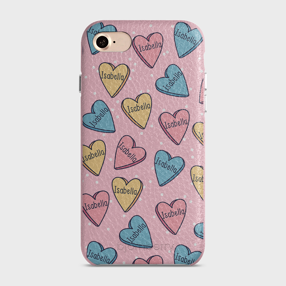 iPhone 7/8/SE (2022/2020) Personalised Leather Case - Candy Hearts - 11