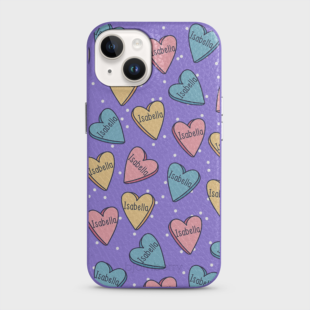 iPhone 14 Personalised Leather Case - Candy Hearts - 7