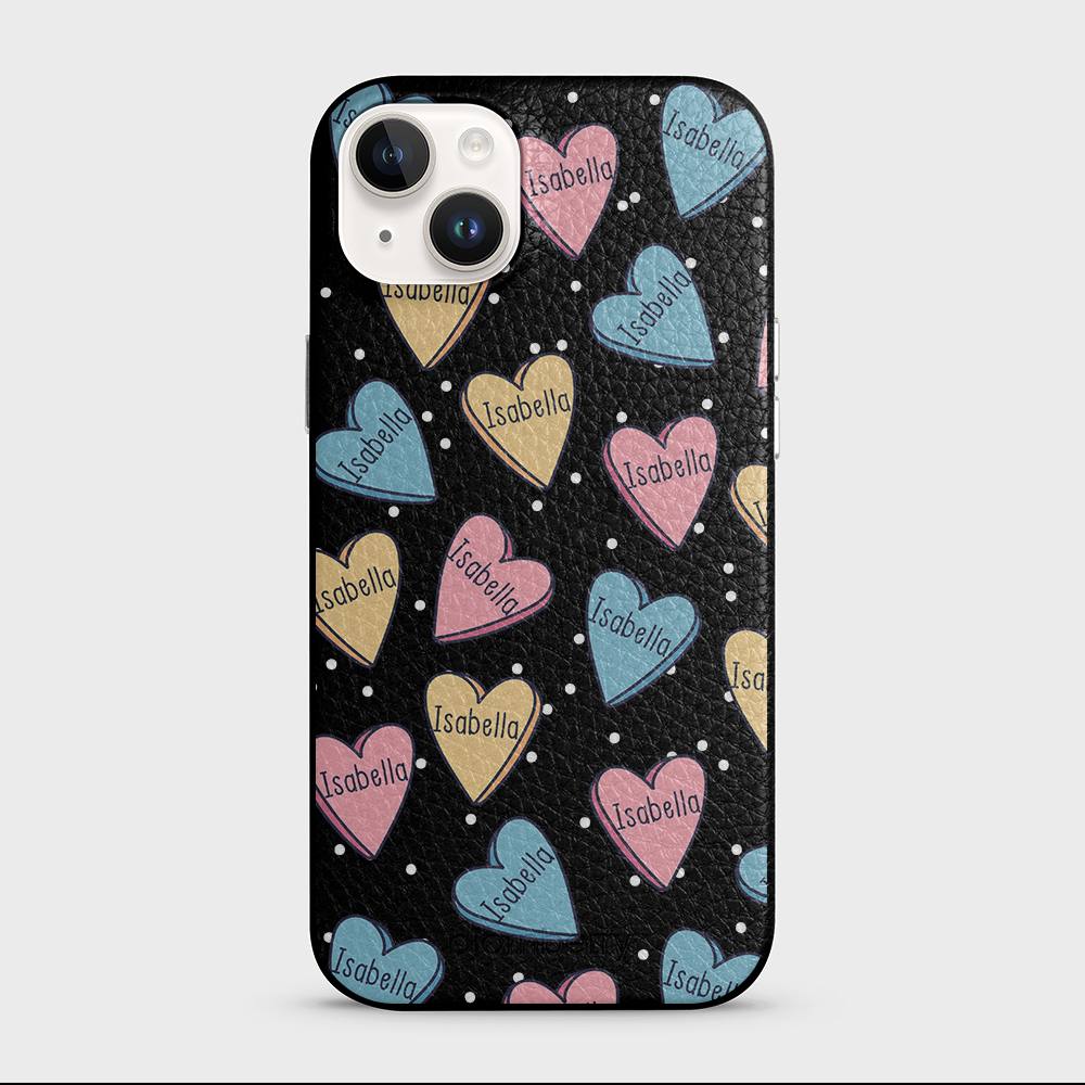 iPhone 14 Plus Personalised Leather Case - Candy Hearts - 5