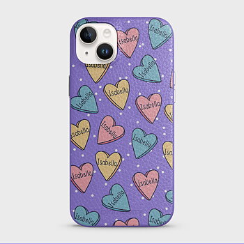 iPhone 14 Plus Personalised Leather Case - Candy Hearts