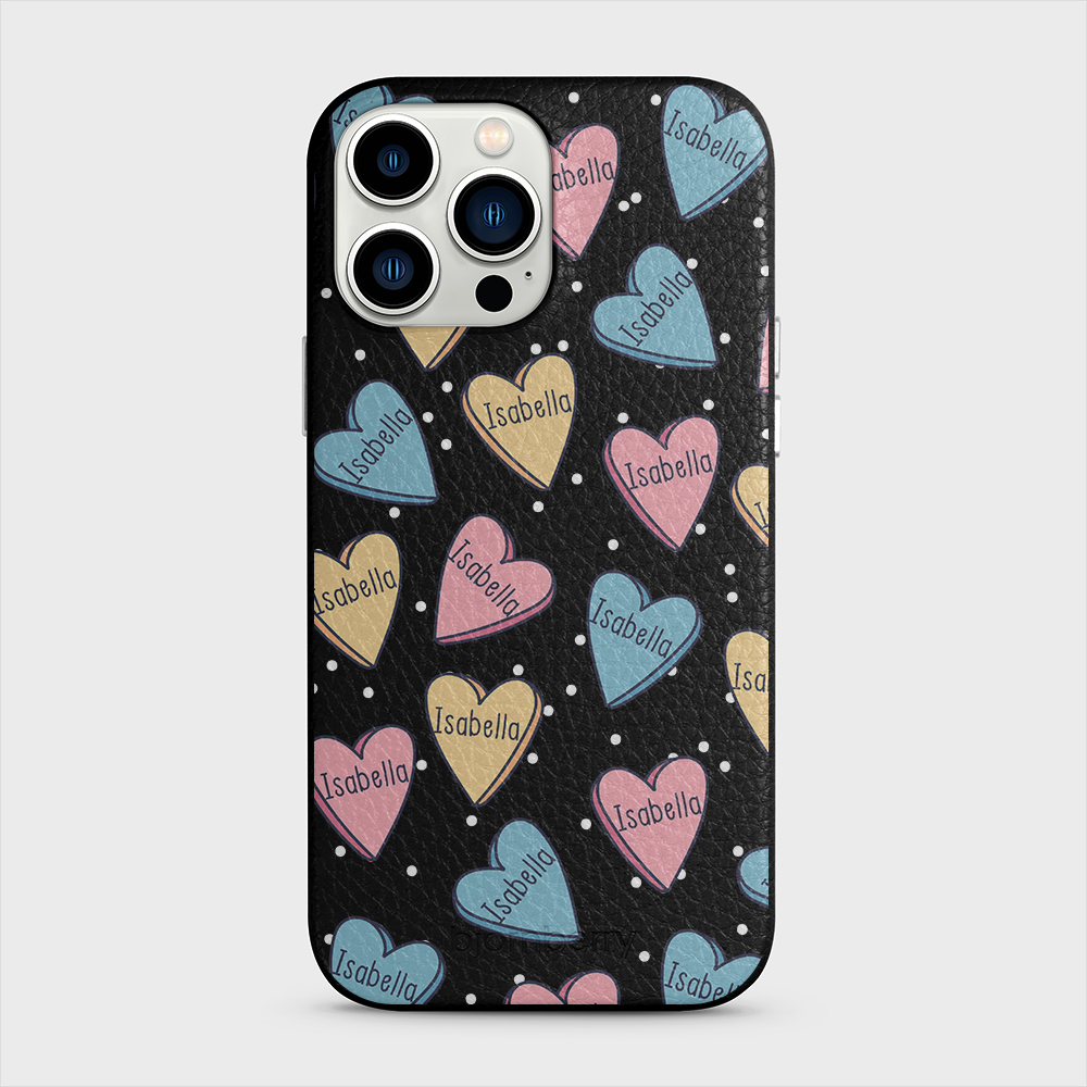 iPhone 13 Pro Max Personalised Leather Case - Candy Hearts - 9