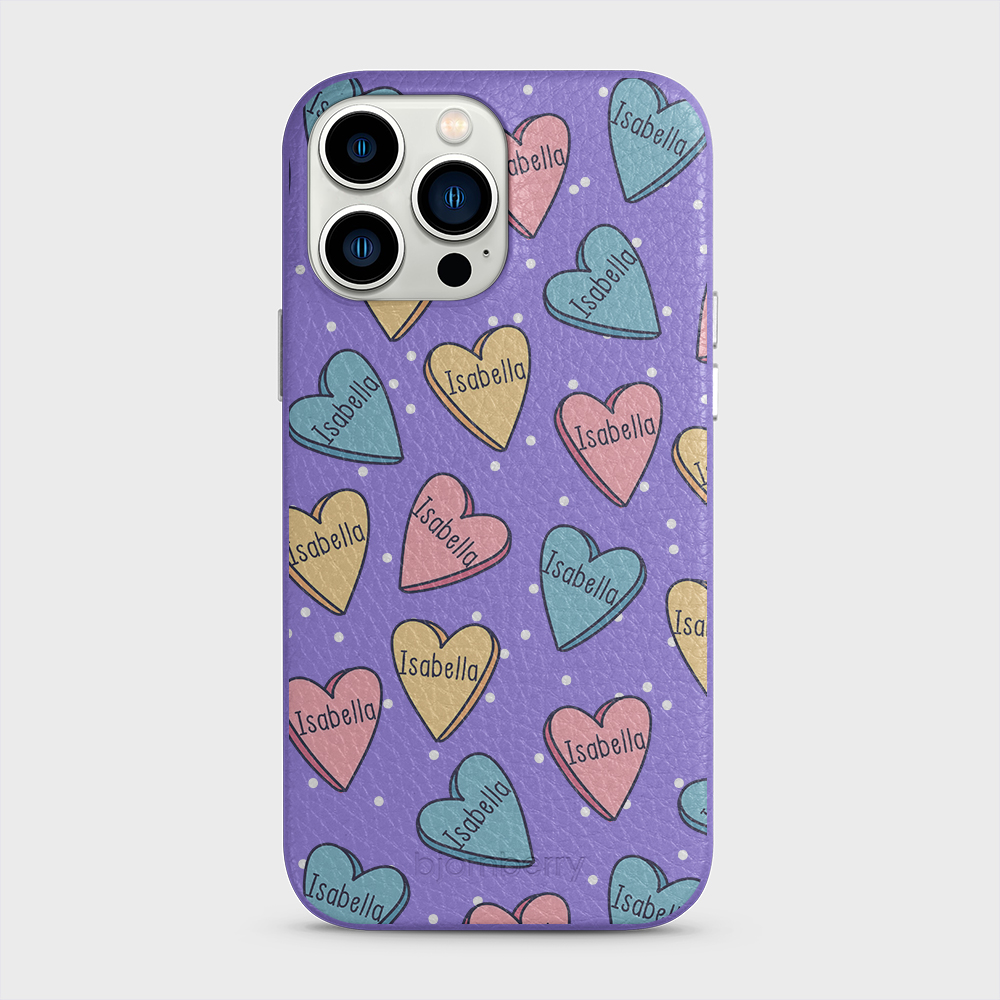 iPhone 13 Pro Max Personalised Leather Case - Candy Hearts - 5