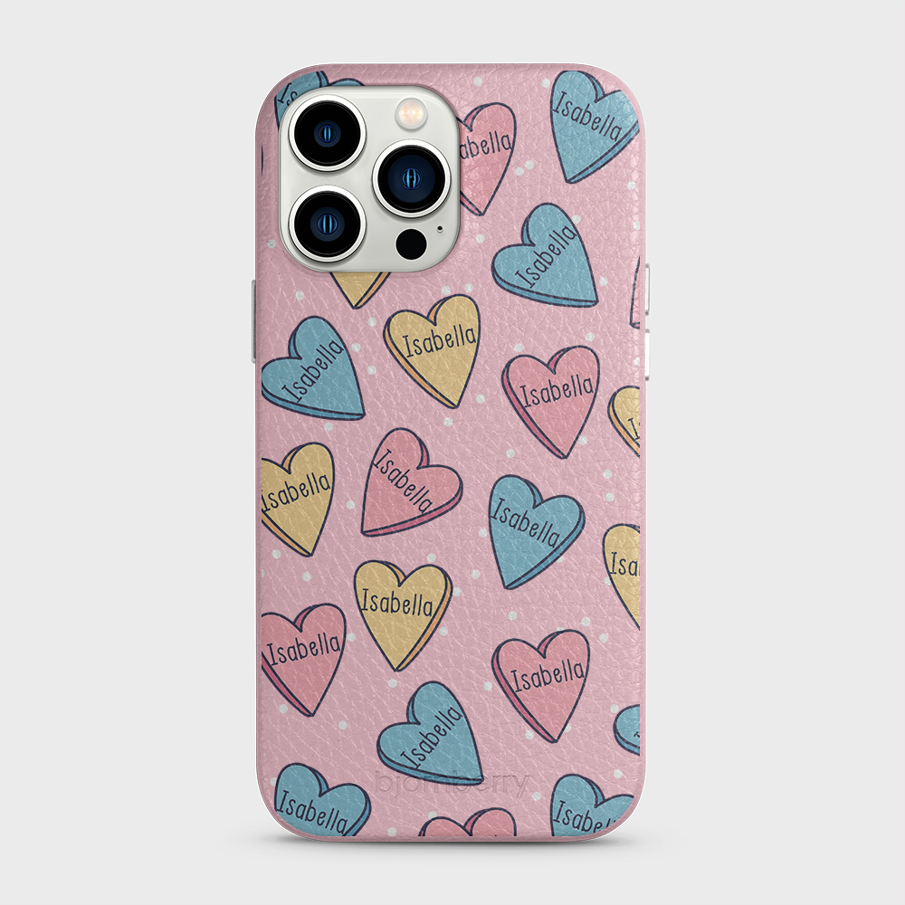 iPhone 13 Pro Max Personalised Leather Case - Candy Hearts - 7
