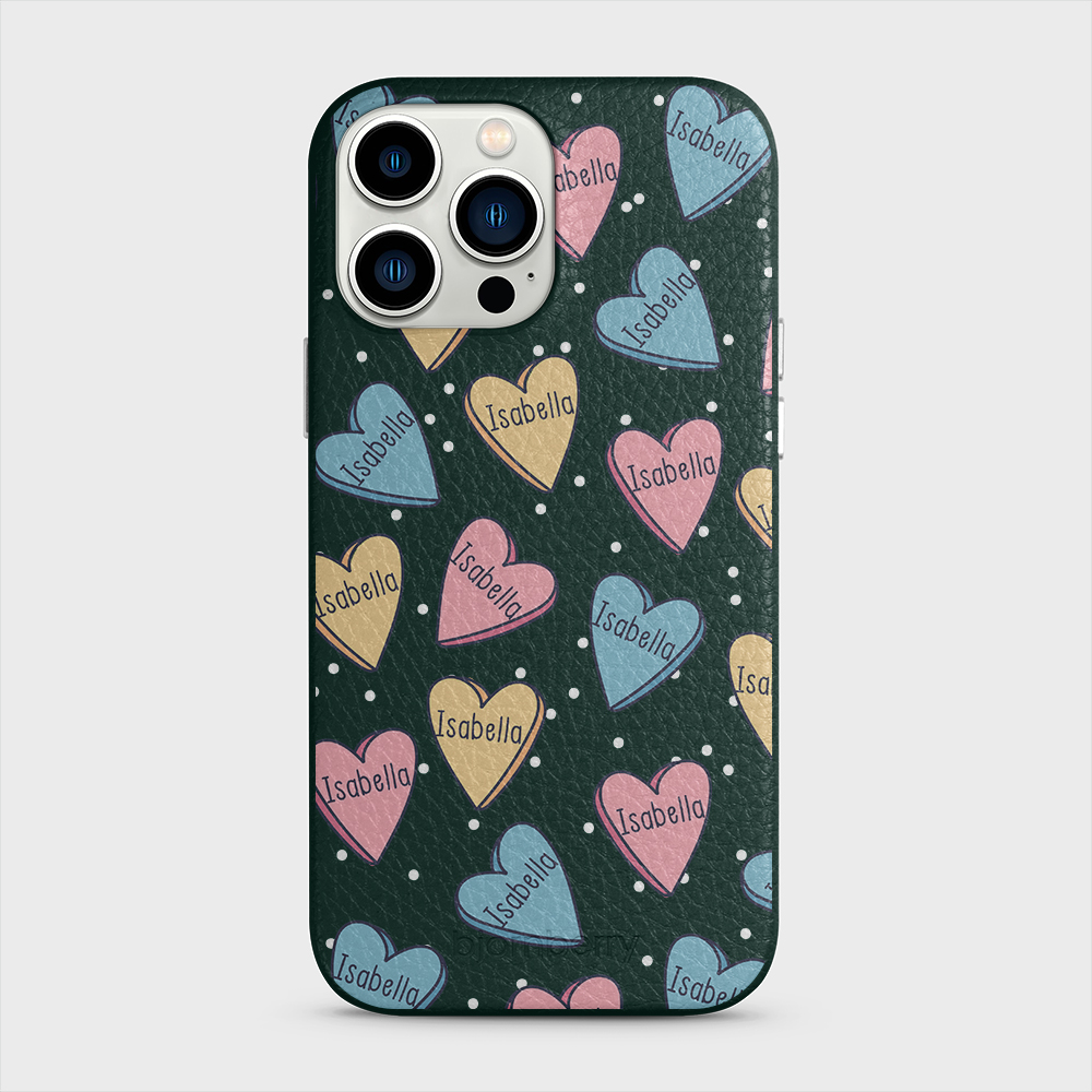 iPhone 13 Pro Max Personalised Leather Case - Candy Hearts - 3