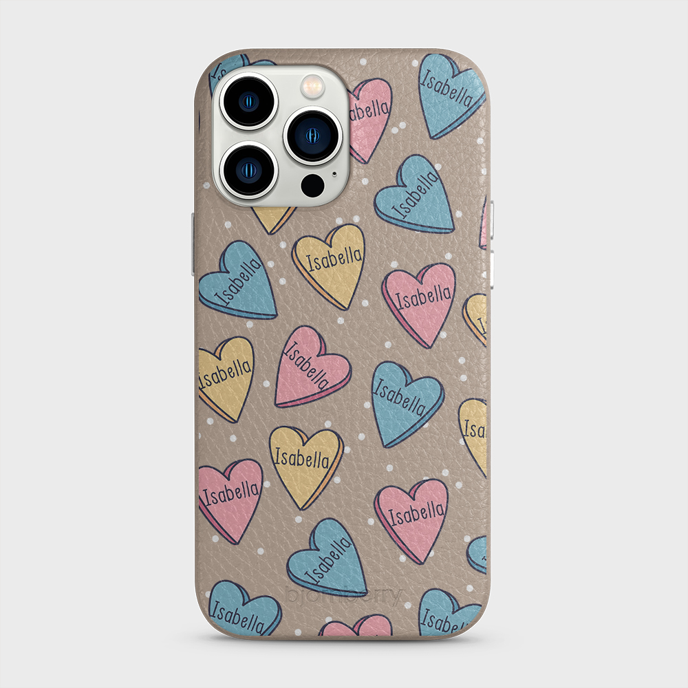 iPhone 13 Pro Max Personalised Leather Case - Candy Hearts - 11